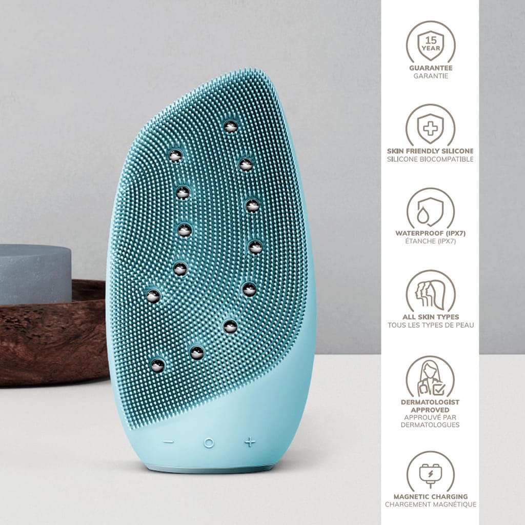 Фото товару: Очищувальна щітка для обличчя GESKE Sonic Thermo Facial Brush&Face-Lifter 8в1 turquoise № 2