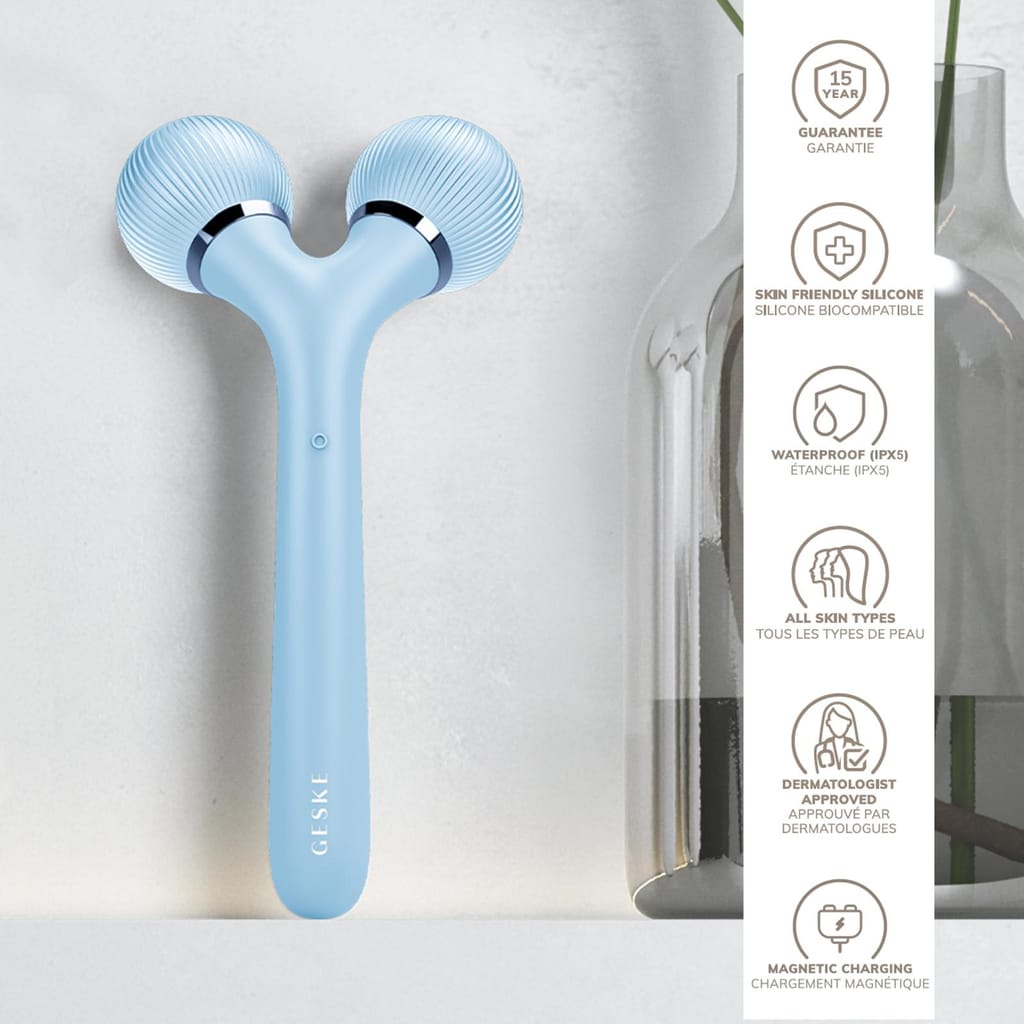 Фото товару: Електронний ультразвуковий ролик для обличчя та тіла GESKE Sonic Facial&Body Roller 4в1 aquamarine № 2