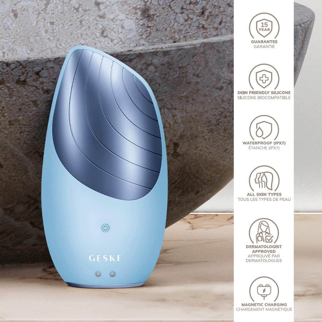 Фото товару: Електронна звукова термо щітка для обличчя GESKE Sonic Thermo Facial Brush 6в1 aquamarine № 2
