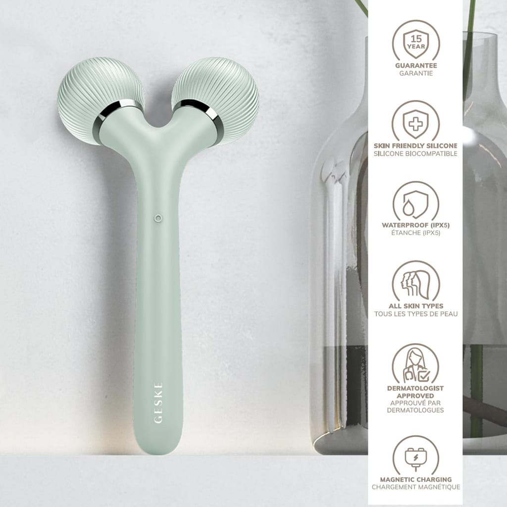 Фото товару: Електронний ультразвуковий ролик для обличчя та тіла GESKE Sonic Facial&Body Roller 4в1 green № 2