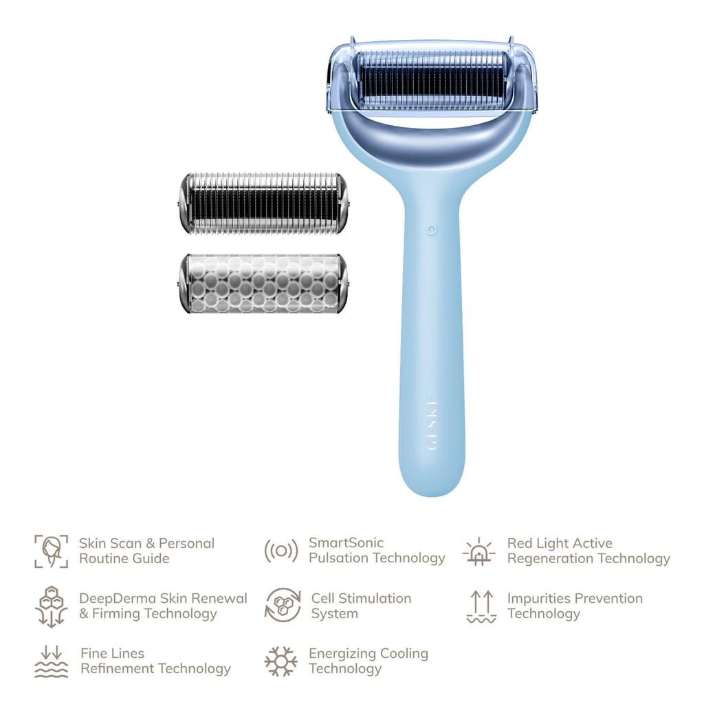 Фото товару: Електронний ролер для обличчя та тіла з мікроголками GESKE MicroNeedle Face&Body Roller 8в1 aquamarine № 1