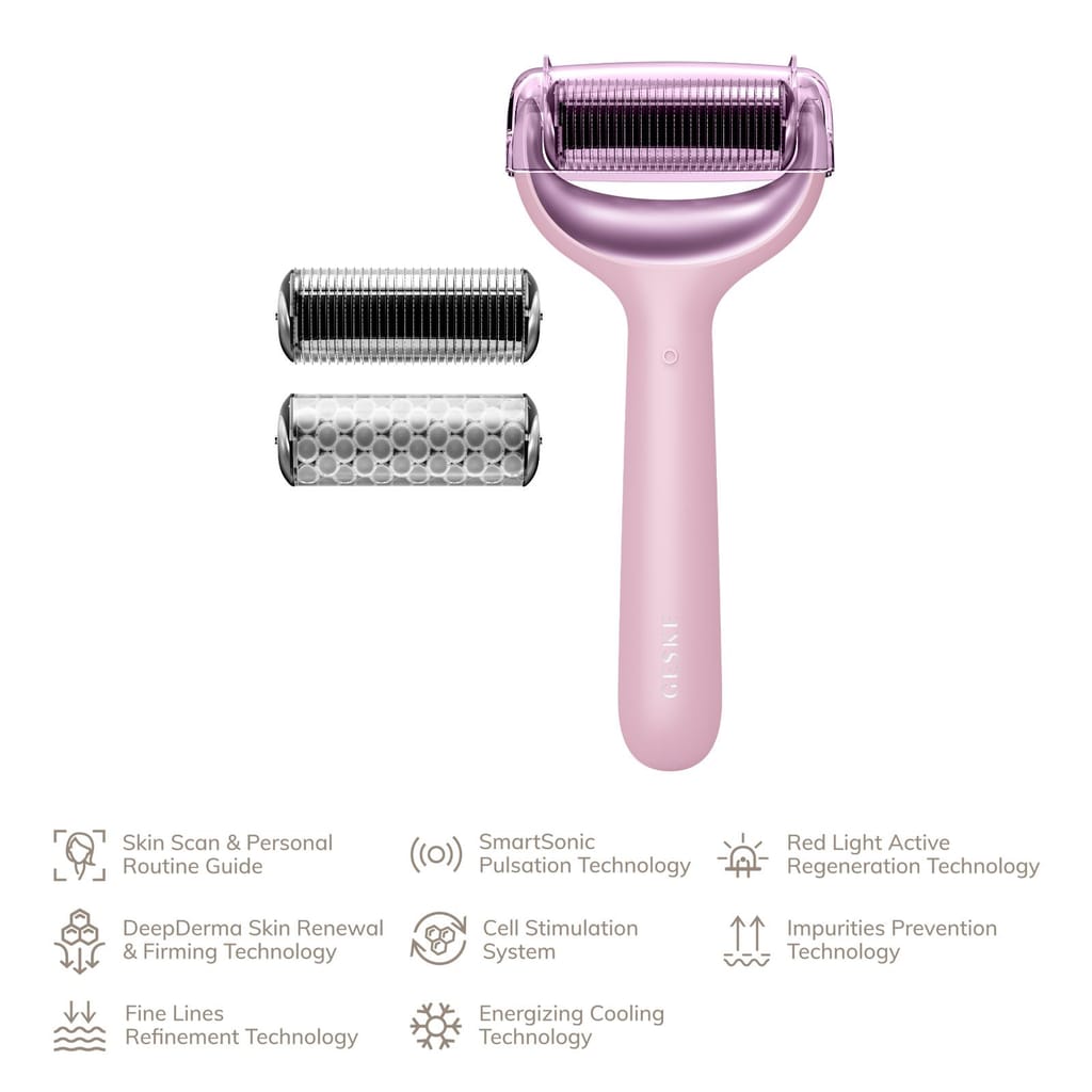Фото товару: Електронний ролер для обличчя та тіла з мікроголками GESKE MicroNeedle Face&Body Roller 8в1 pink № 1