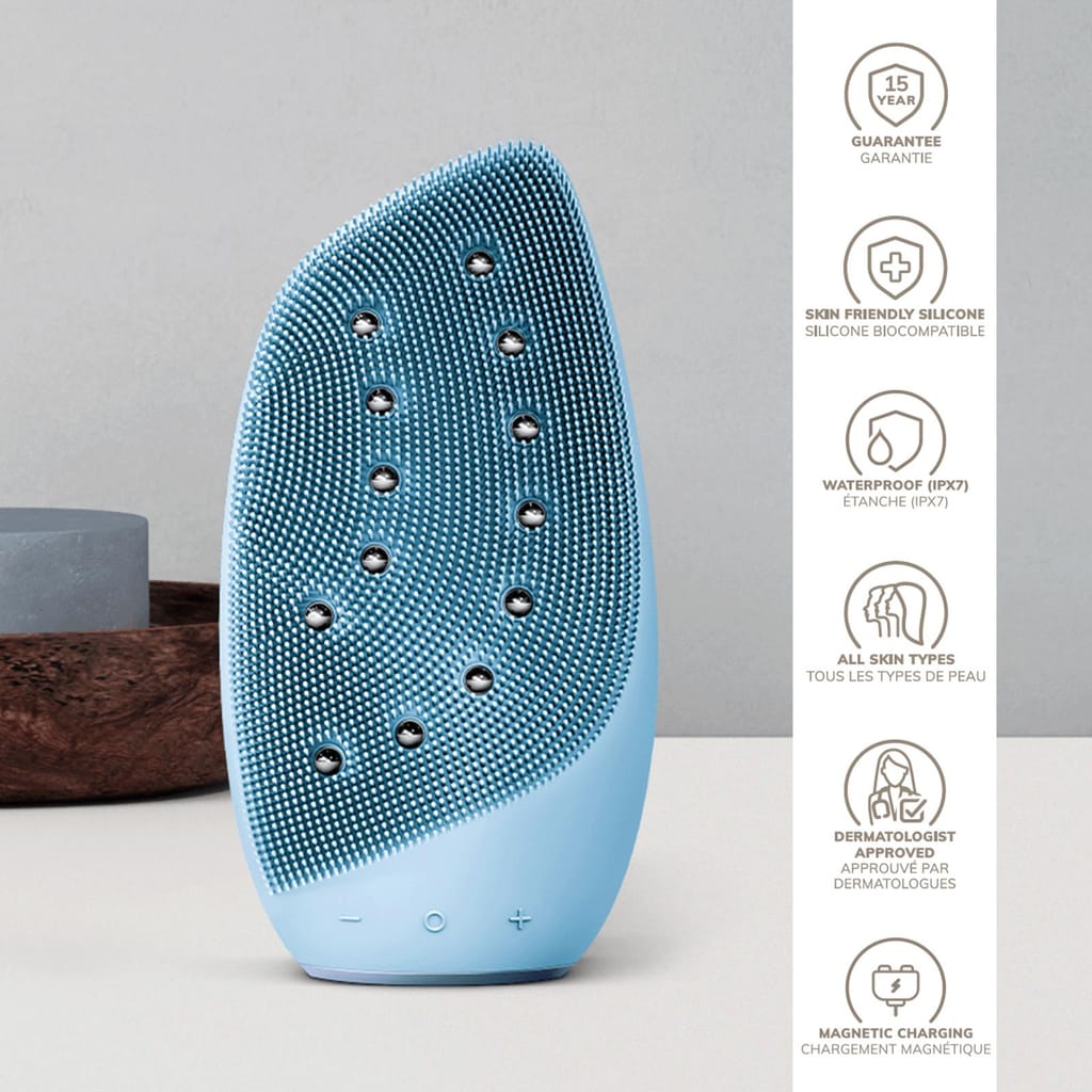 Фото товару: Очищувальна щітка для обличчя GESKE Sonic Thermo Facial Brush&Face-Lifter 8в1 aquamarine № 2