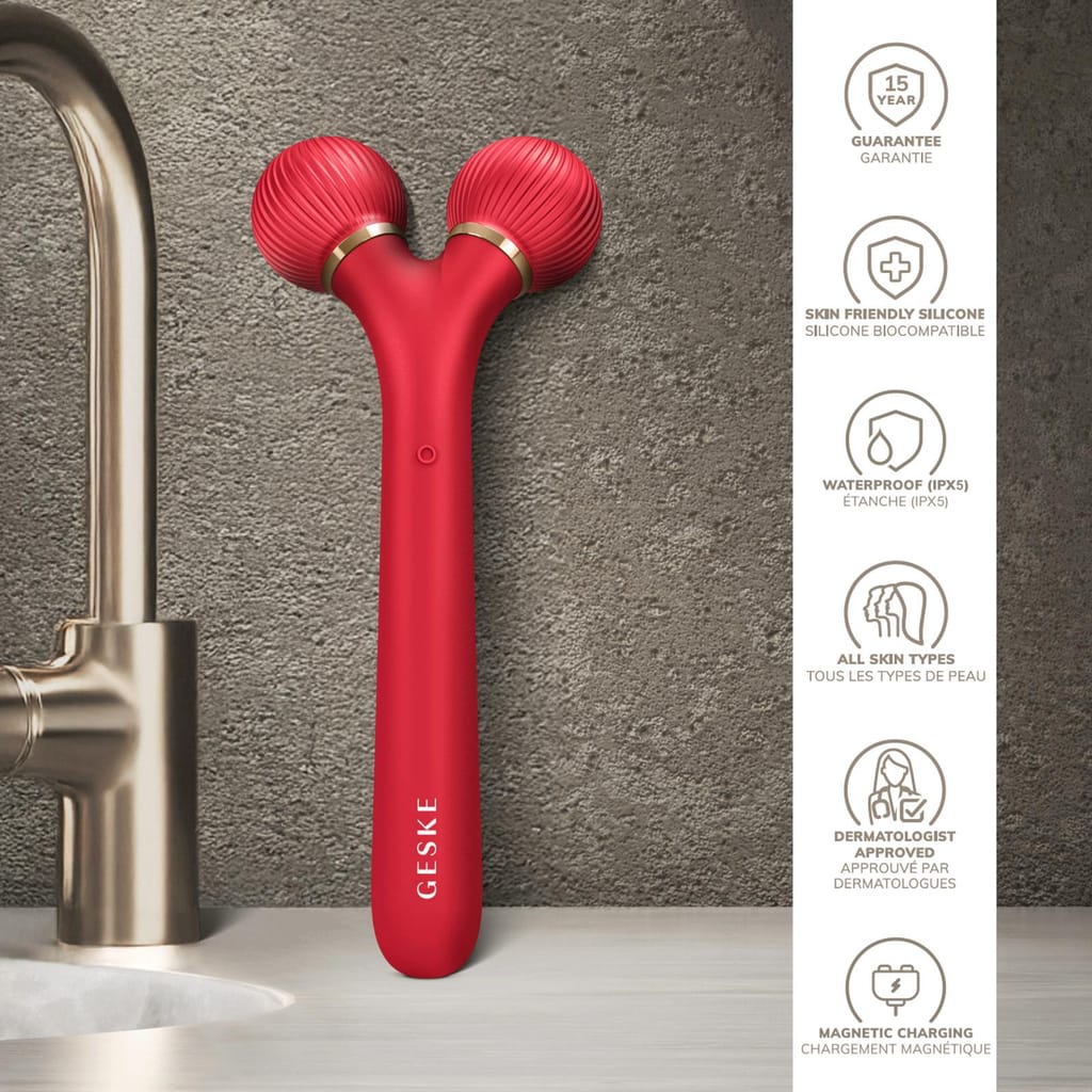 Фото товару: Електронний ультразвуковий ролик для обличчя GESKE Sonic Facial Roller 4в1 red № 2