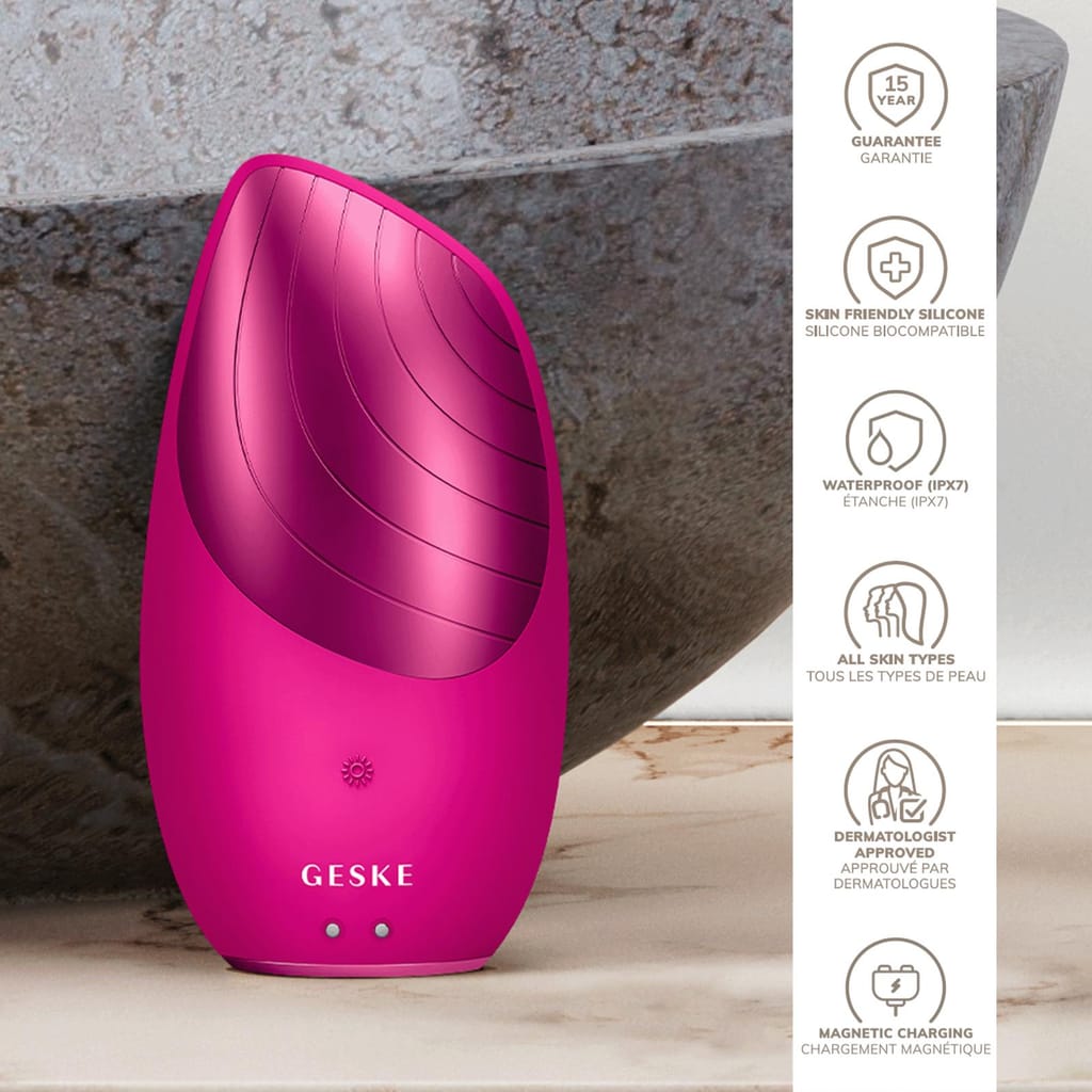 Фото товару: Електронна звукова термо щітка для обличчя GESKE Sonic Thermo Facial Brush 6в1 magenta № 2
