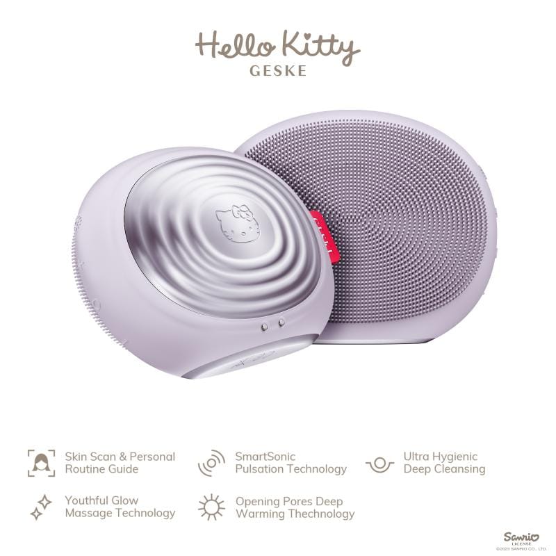 Фото товару: Електронна ультразвукова термощітка для обличчя GESKE Sonic Thermo Facial Brush 5в1 by Hello Kitty purple № 1