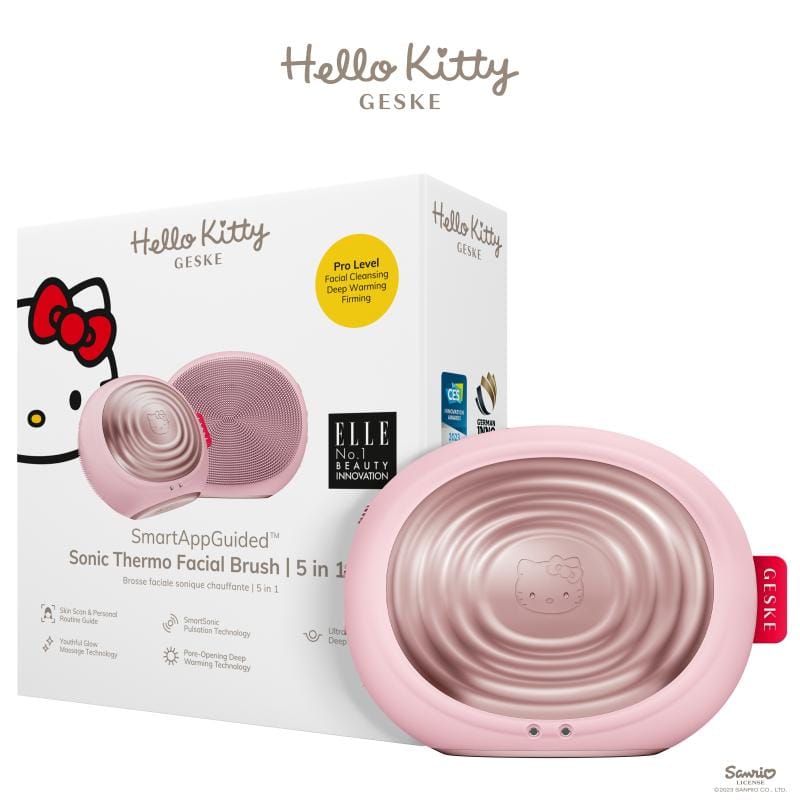 Фото товару: Електронна ультразвукова термощітка для обличчя GESKE Sonic Thermo Facial Brush 5в1 by Hello Kitty pink № 0