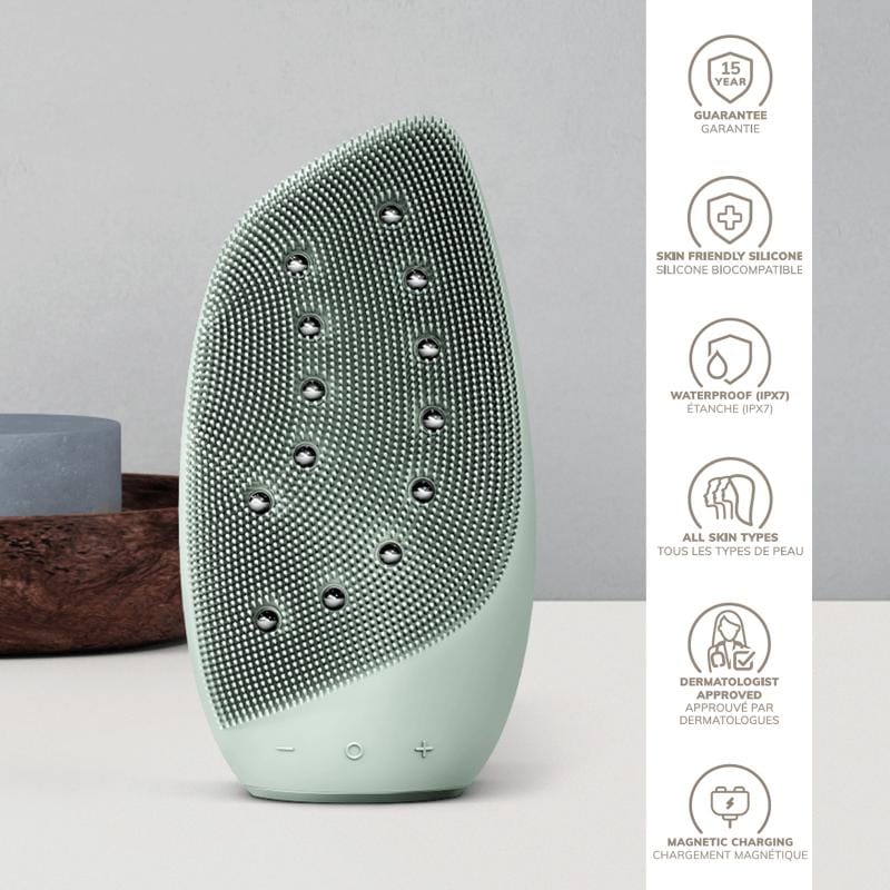 Фото товару: Очищувальна щітка для обличчя GESKE Sonic Thermo Facial Brush&Face-Lifter 8в1 green № 2