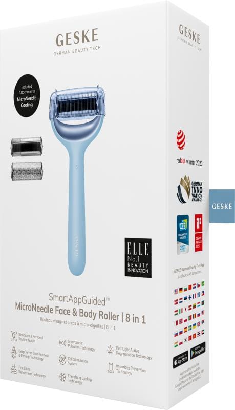 Фото товару: Електронний ролер для обличчя та тіла з мікроголками GESKE MicroNeedle Face&Body Roller 8в1 aquamarine № 7