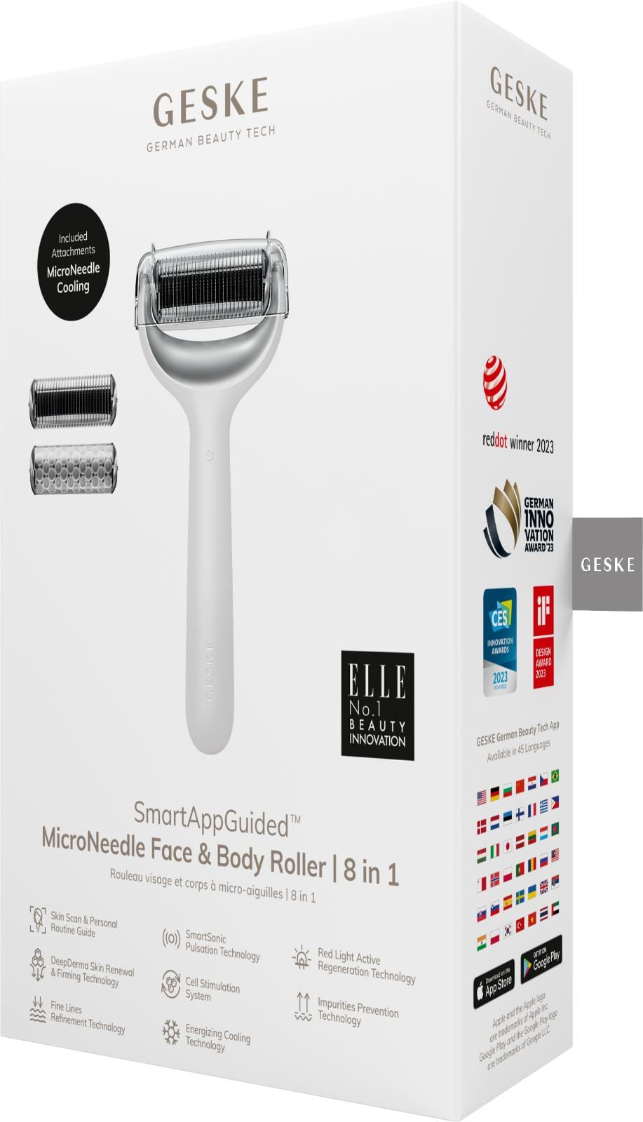 Фото товару: Електронний ролер для обличчя та тіла з мікроголками GESKE MicroNeedle Face&Body Roller 8в1 white № 7