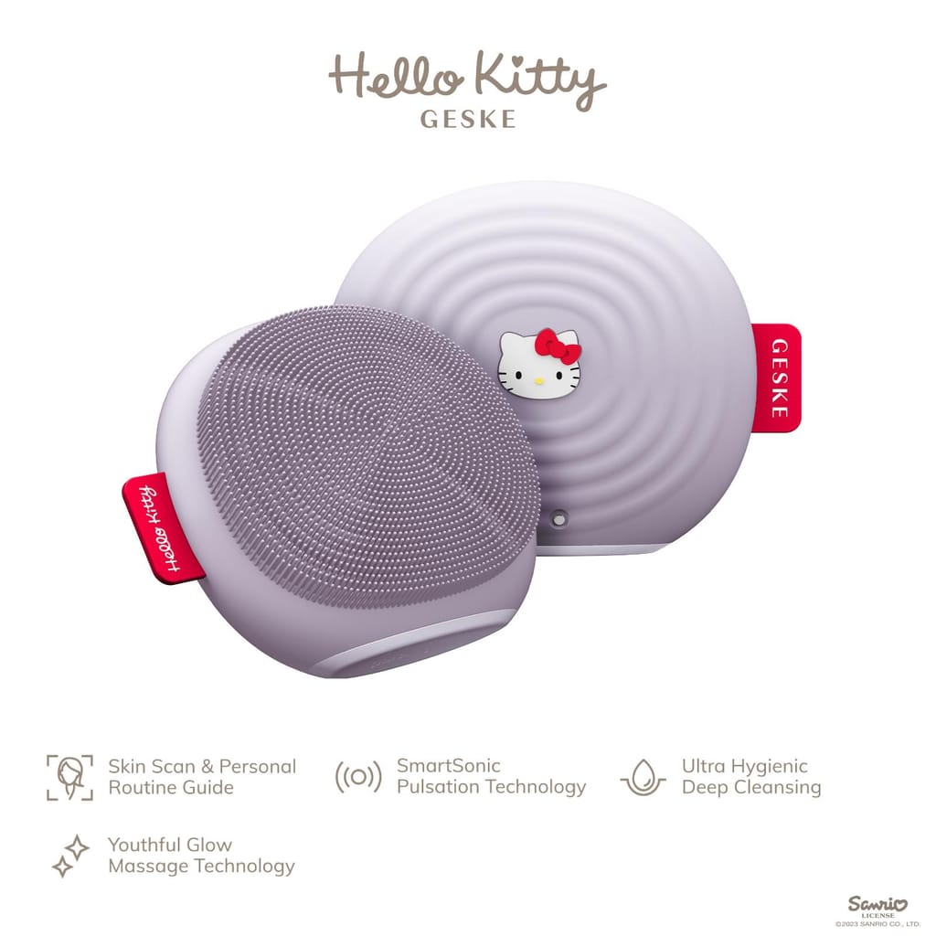 Фото товару: Електронна ультразвукова щітка для обличчя GESKE Sonic Facial Brush 4в1 by Hello Kitty purple № 1