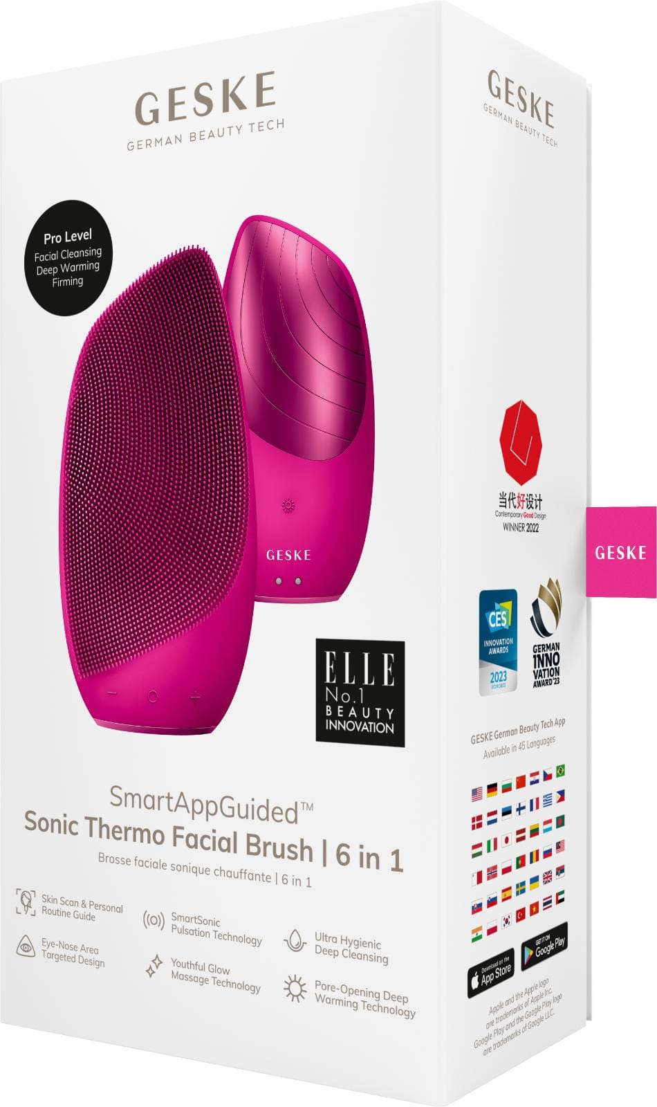 Фото товару: Електронна звукова термо щітка для обличчя GESKE Sonic Thermo Facial Brush 6в1 magenta № 7