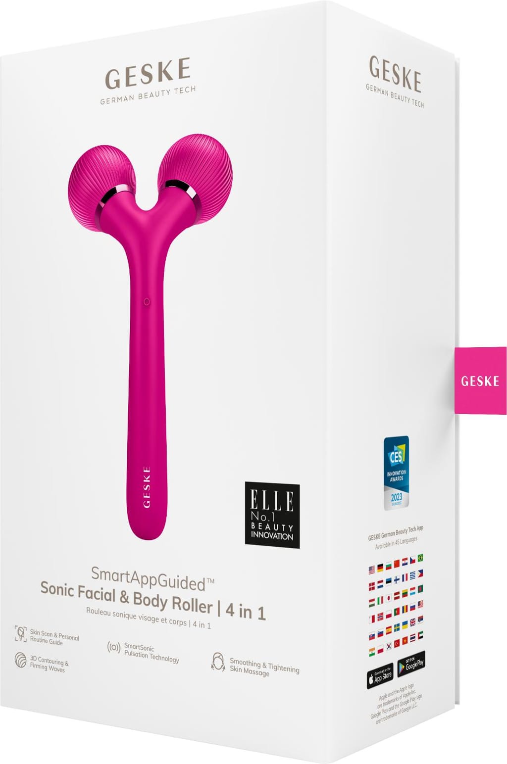 Фото товару: Електронний ультразвуковий ролик для обличчя та тіла GESKE Sonic Facial&Body Roller 4в1 magenta № 7