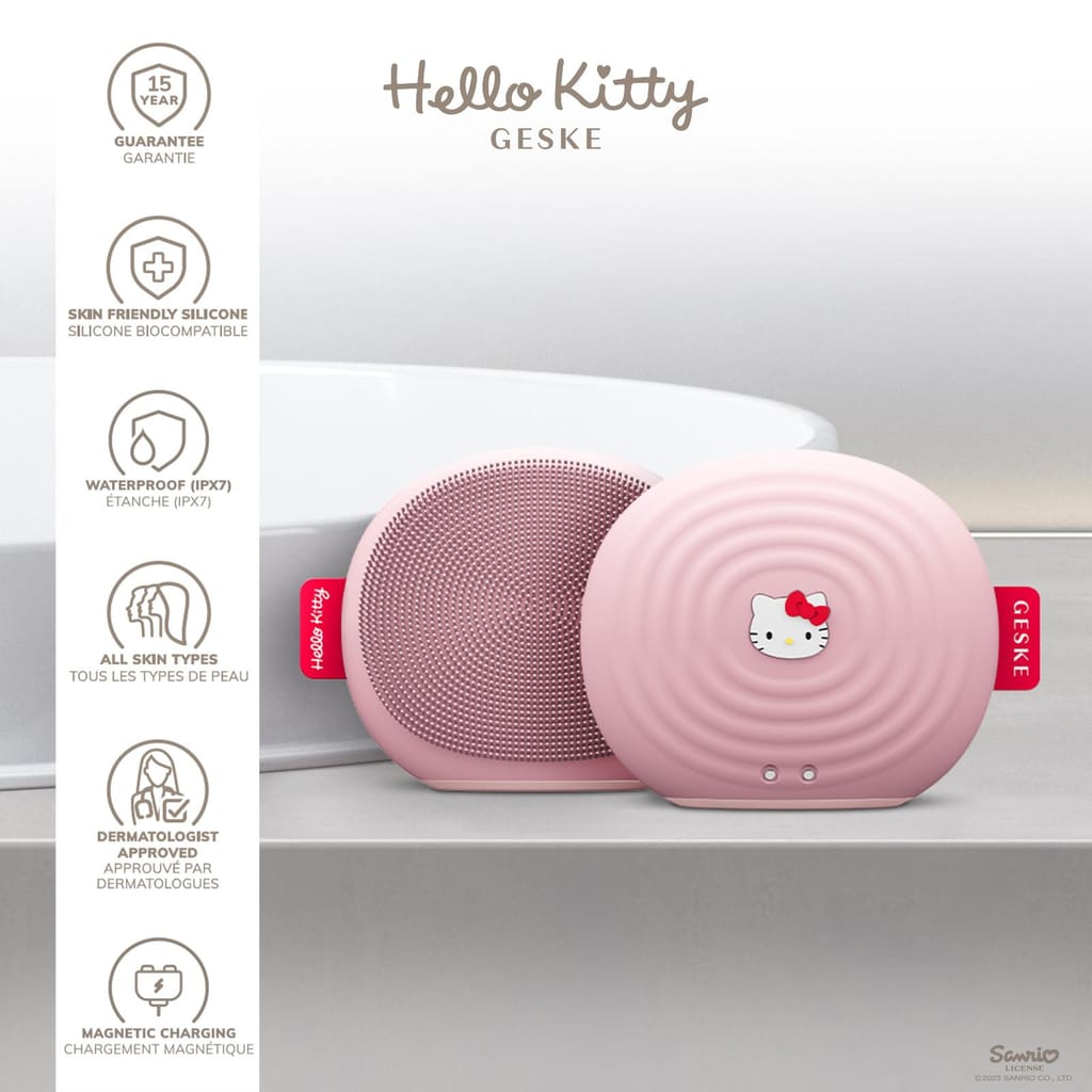 Фото товару: Електронна ультразвукова щітка для обличчя GESKE Sonic Facial Brush 4в1 by Hello Kitty pink № 2