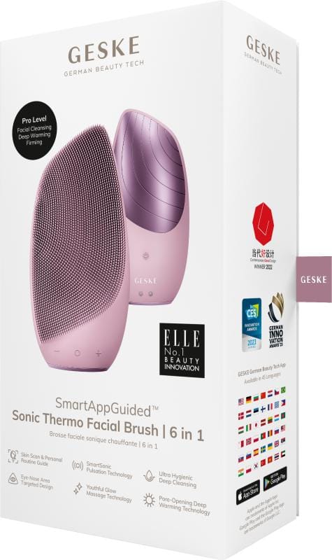 Фото товару: Електронна звукова термо щітка для обличчя GESKE Sonic Thermo Facial Brush 6в1 pink № 7