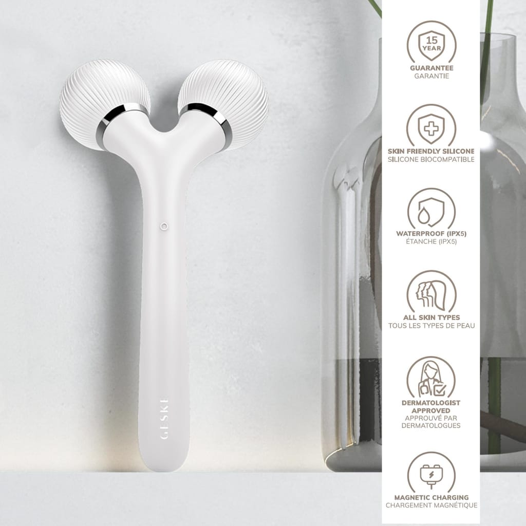 Фото товару: Електронний ультразвуковий ролик для обличчя та тіла GESKE Sonic Facial&Body Roller 4в1 white № 2