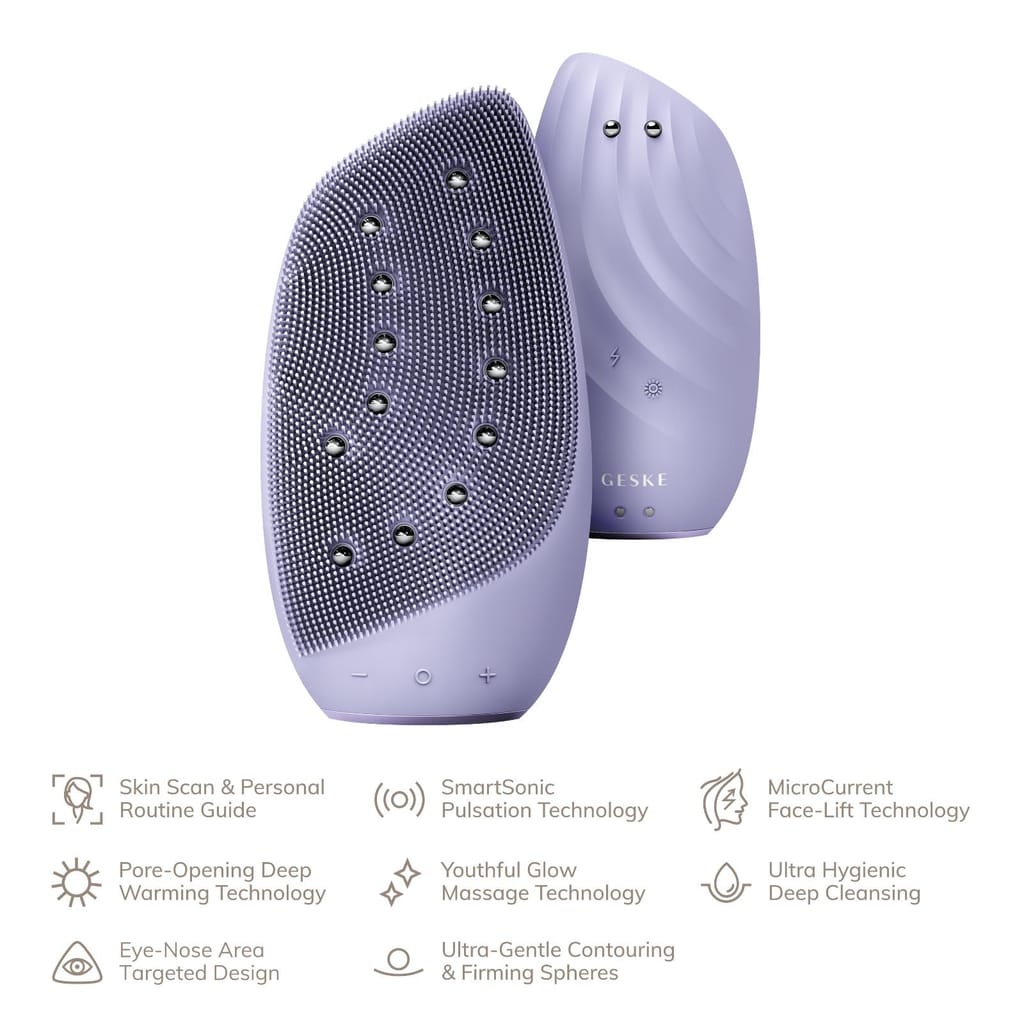 Фото товару: Очищувальна щітка для обличчя GESKE Sonic Thermo Facial Brush&Face-Lifter 8в1 purple № 1