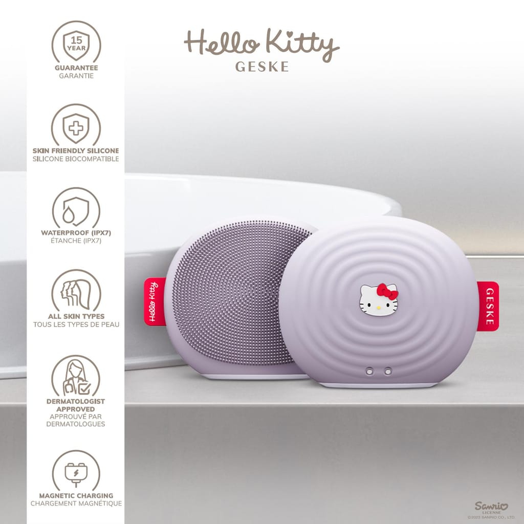 Фото товару: Електронна ультразвукова щітка для обличчя GESKE Sonic Facial Brush 4в1 by Hello Kitty purple № 2