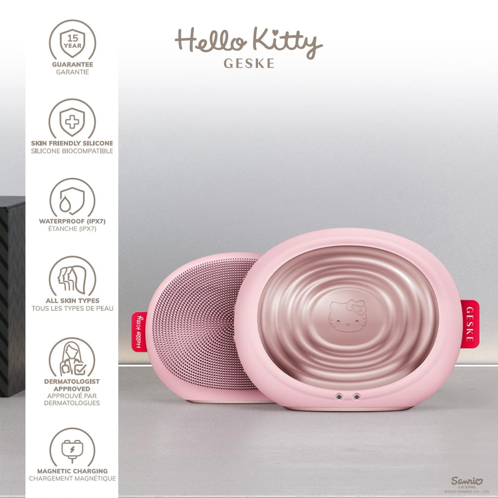 Фото товару: Електронна ультразвукова термощітка для обличчя GESKE Sonic Thermo Facial Brush 5в1 by Hello Kitty pink № 2