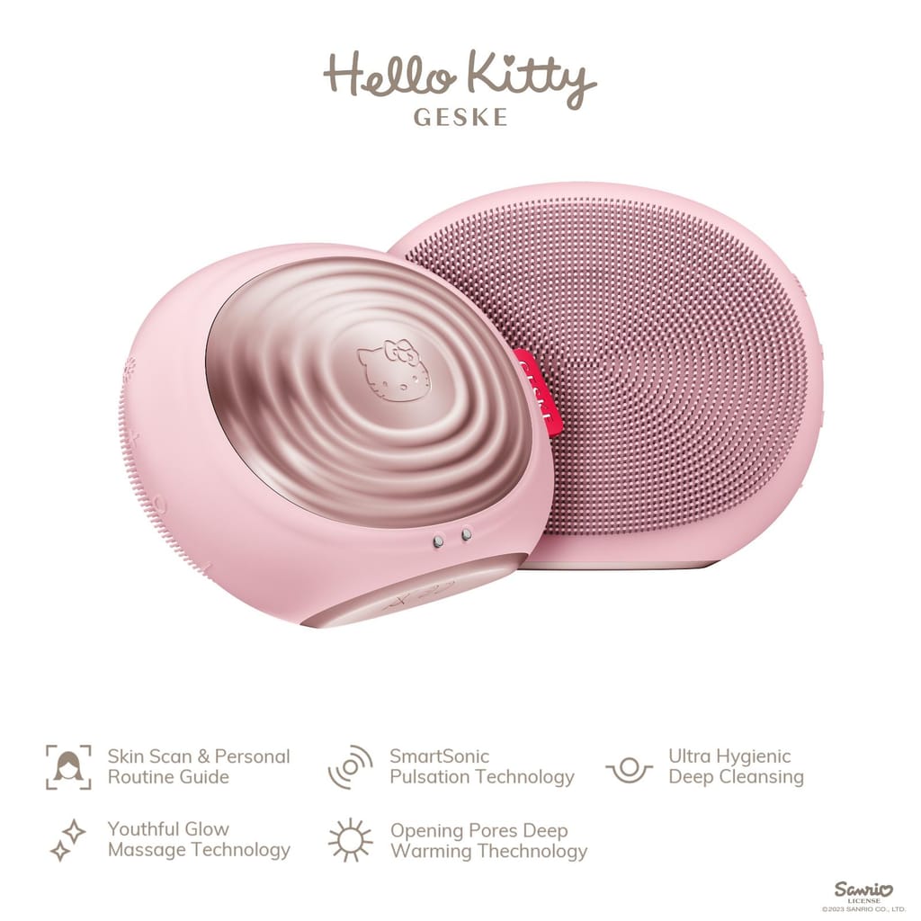 Фото товару: Електронна ультразвукова термощітка для обличчя GESKE Sonic Thermo Facial Brush 5в1 by Hello Kitty pink № 1