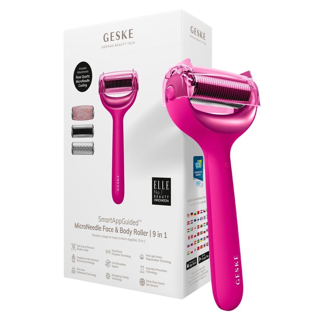 Фото товару: Ролер для голкової мезотерапії обличчя та тіла GESKE MicroNeedle Face&Body Roller 9в1 magenta № 0
