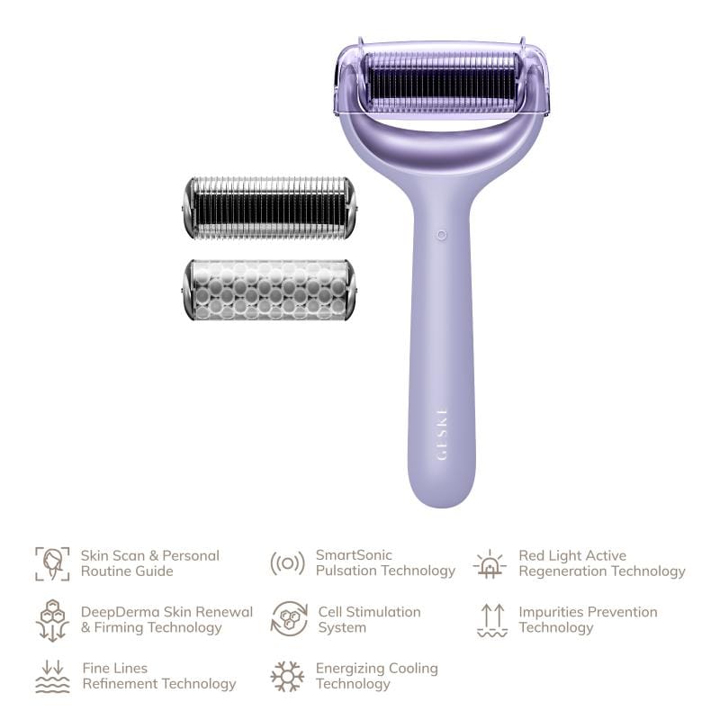 Фото товару: Електронний ролер для обличчя та тіла з мікроголками GESKE MicroNeedle Face&Body Roller 8в1 purple № 1