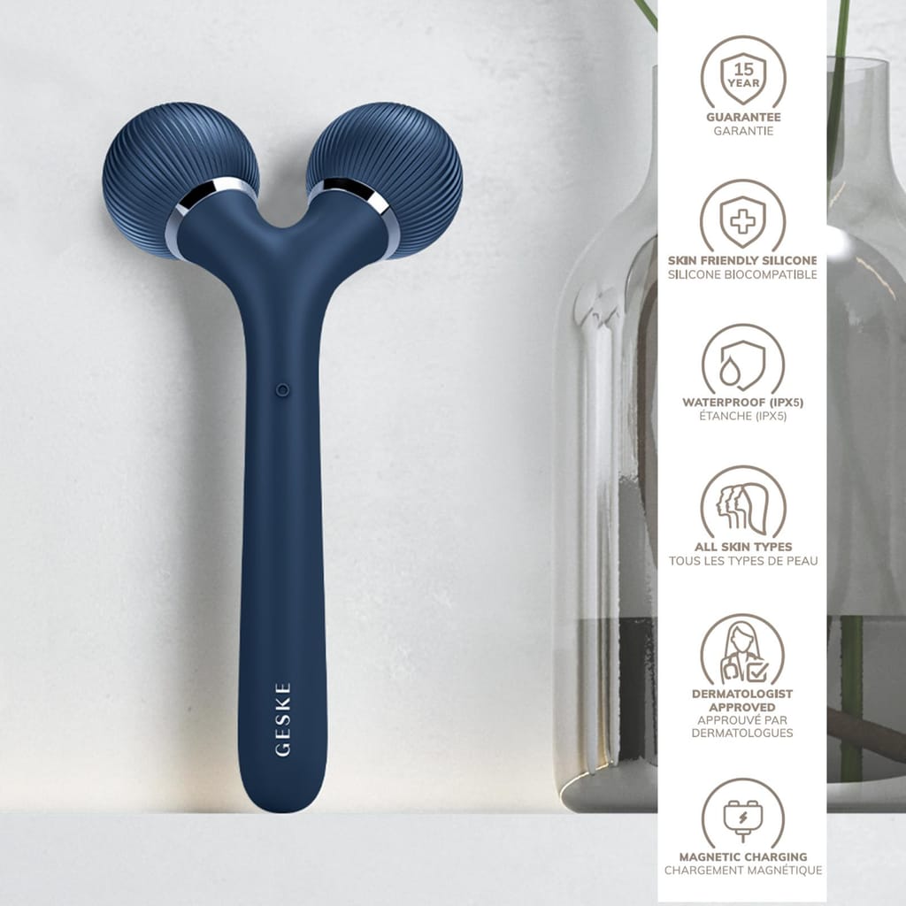 Фото товару: Електронний ультразвуковий ролик для обличчя та тіла GESKE Sonic Facial&Body Roller 4в1 midnight № 2