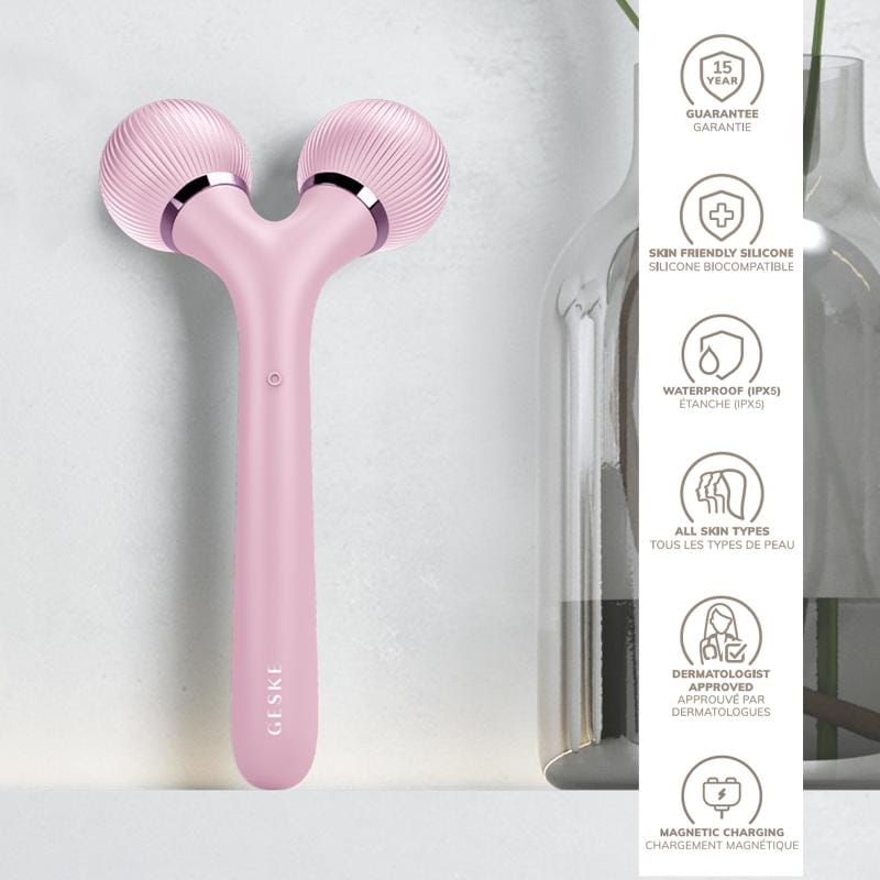 Фото товару: Електронний ультразвуковий ролик для обличчя та тіла GESKE Sonic Facial&Body Roller 4в1 pink № 2