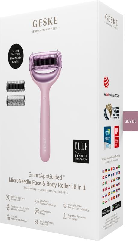 Фото товару: Електронний ролер для обличчя та тіла з мікроголками GESKE MicroNeedle Face&Body Roller 8в1 pink № 7