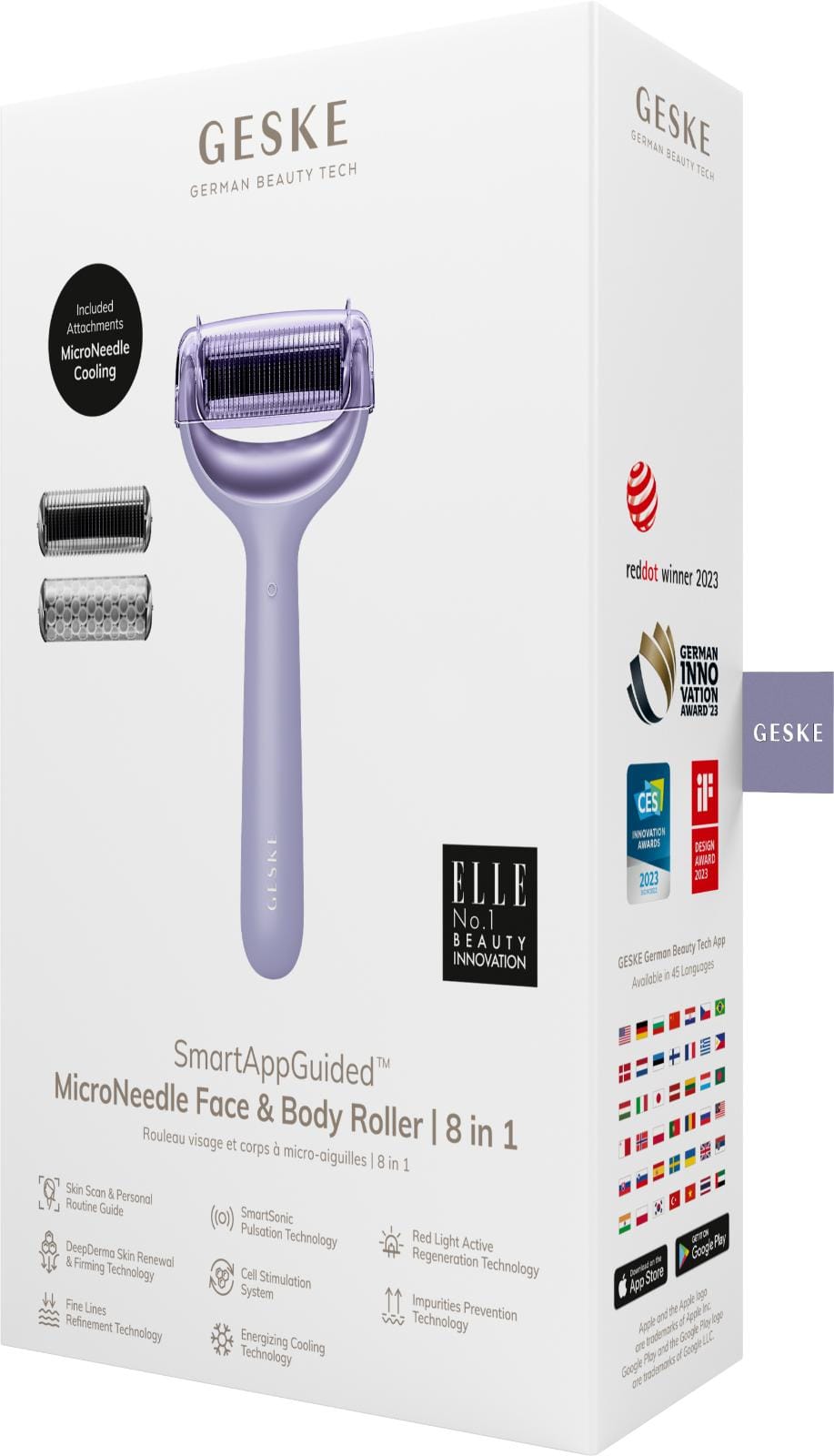 Фото товару: Електронний ролер для обличчя та тіла з мікроголками GESKE MicroNeedle Face&Body Roller 8в1 purple № 7