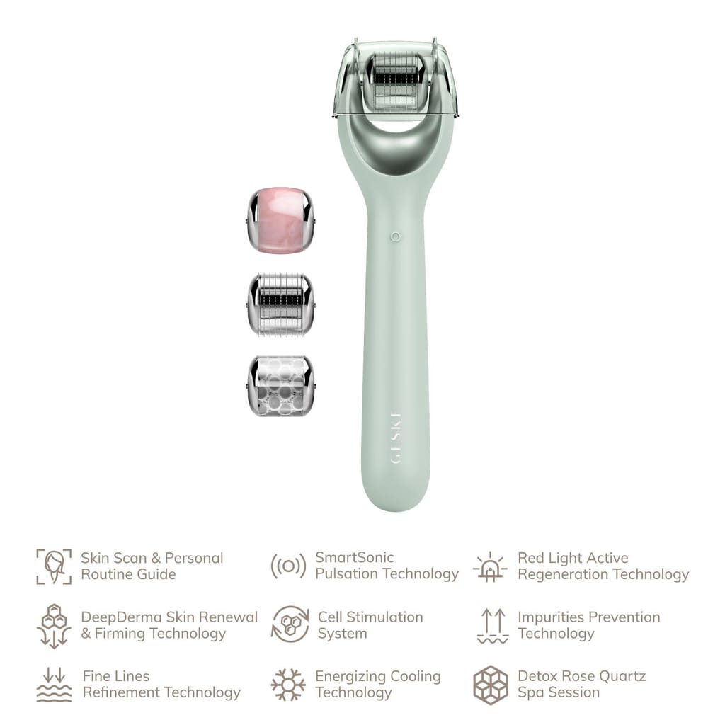 Фото товару: Електронний ролер для обличчя з мікроголками GESKE MicroNeedle Face Roller 9в1 green № 1