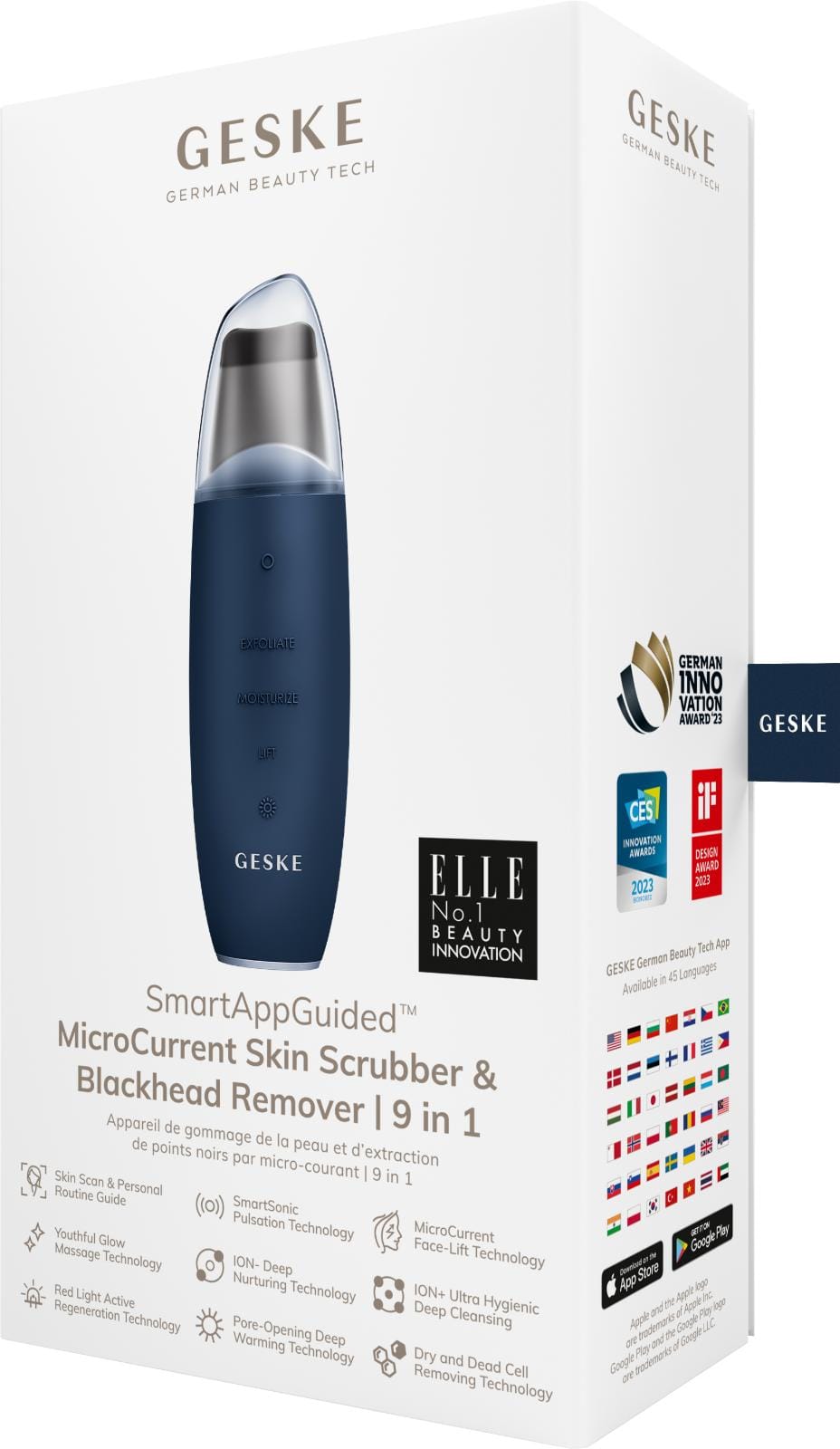 Фото товару: Мікрострумовий скрабер для шкіри та усунення чорних точок GESKE MicroCurrent Skin Scrubber&Blackhead Remover 9в1 midnight № 7