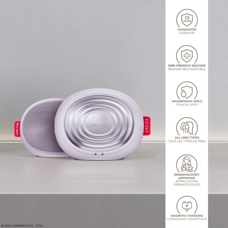 Фото товару: Електронна ультразвукова термощітка для обличчя GESKE Sonic Thermo Facial Brush 5в1 by Hello Kitty purple № 2