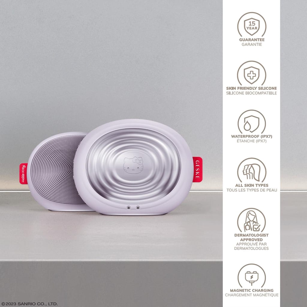 Фото товару: Електронна ультразвукова термощітка для обличчя GESKE Sonic Thermo Facial Brush 5в1 by Hello Kitty purple № 2