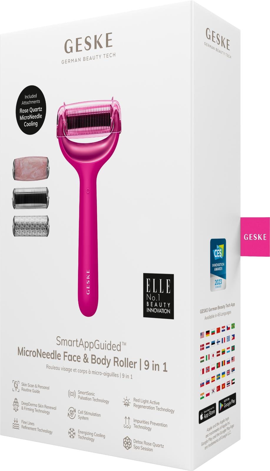 Фото товару: Ролер для голкової мезотерапії обличчя та тіла GESKE MicroNeedle Face&Body Roller 9в1 magenta № 7
