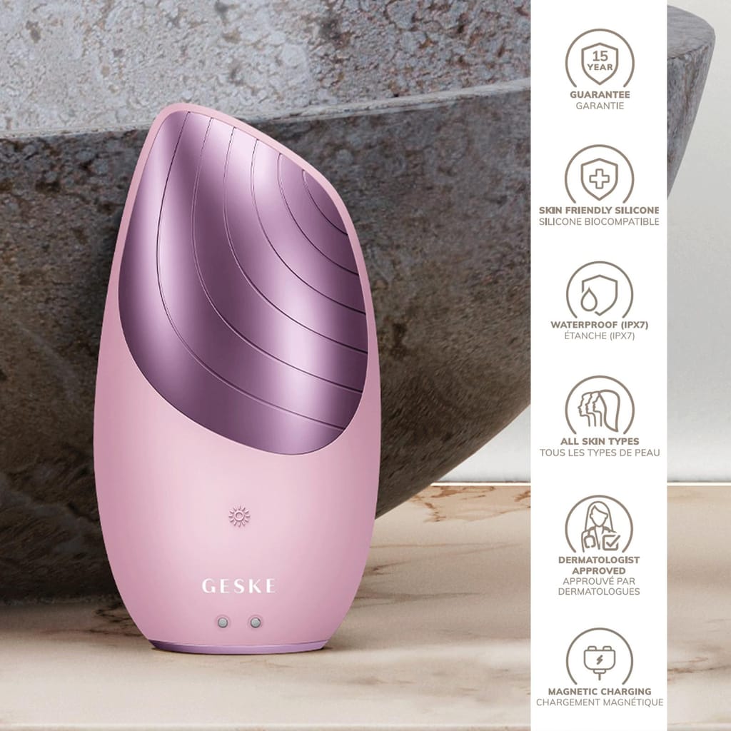Фото товару: Електронна звукова термо щітка для обличчя GESKE Sonic Thermo Facial Brush 6в1 pink № 2