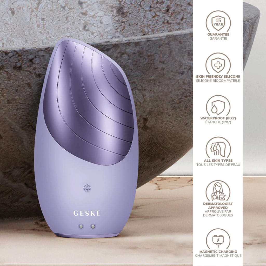 Фото товару: Електронна звукова термо щітка для обличчя GESKE Sonic Thermo Facial Brush 6в1 purple № 2