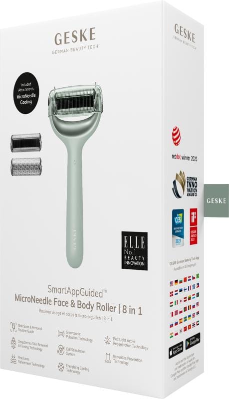 Фото товару: Електронний ролер для обличчя та тіла з мікроголками GESKE MicroNeedle Face&Body Roller 8в1 green № 7