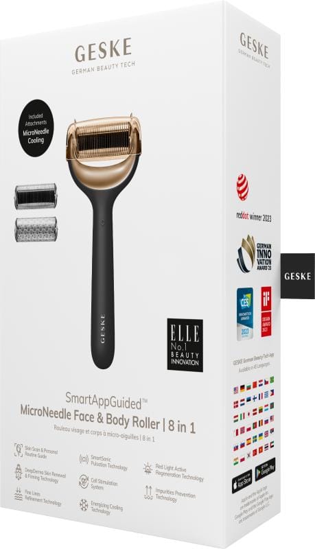 Фото товару: Електронний ролер для обличчя та тіла з мікроголками GESKE MicroNeedle Face&Body Roller 8в1 gray № 7