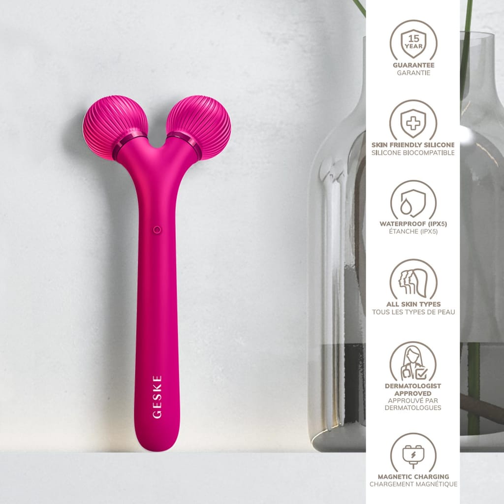 Фото товару: Електронний ультразвуковий ролик для обличчя GESKE Sonic Facial Roller 4в1 magenta № 2