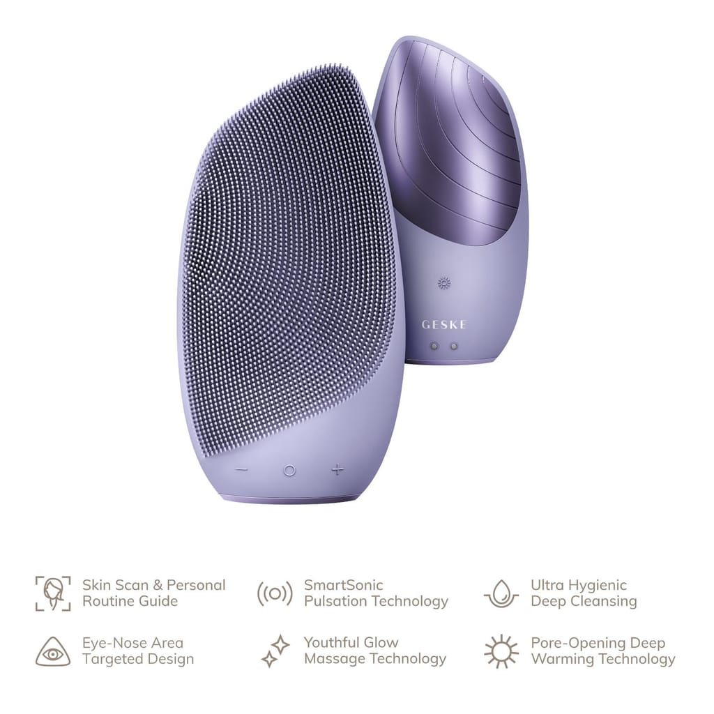 Фото товару: Електронна звукова термо щітка для обличчя GESKE Sonic Thermo Facial Brush 6в1 purple № 1