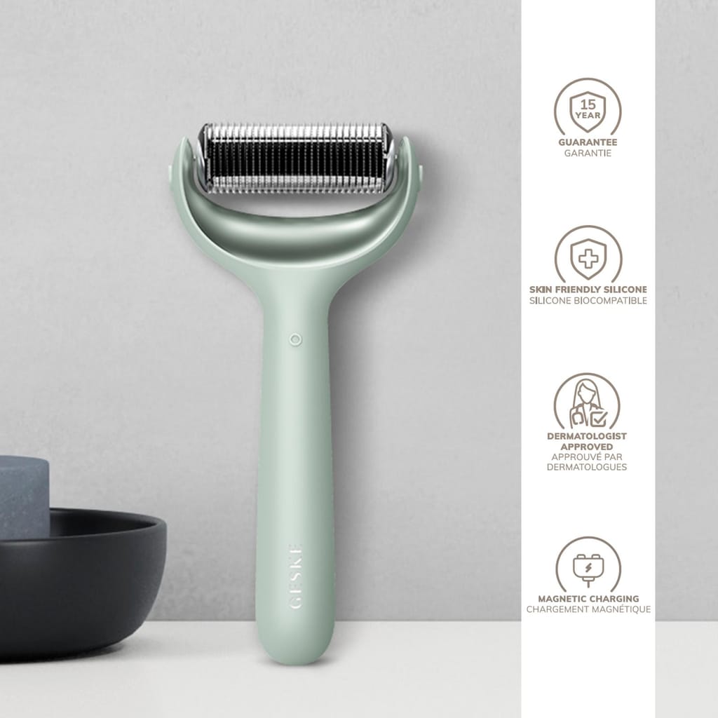 Фото товару: Електронний ролер для обличчя та тіла з мікроголками GESKE MicroNeedle Face&Body Roller 8в1 green № 2