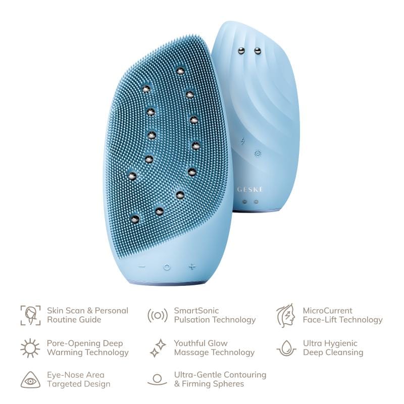 Фото товару: Очищувальна щітка для обличчя GESKE Sonic Thermo Facial Brush&Face-Lifter 8в1 aquamarine № 1