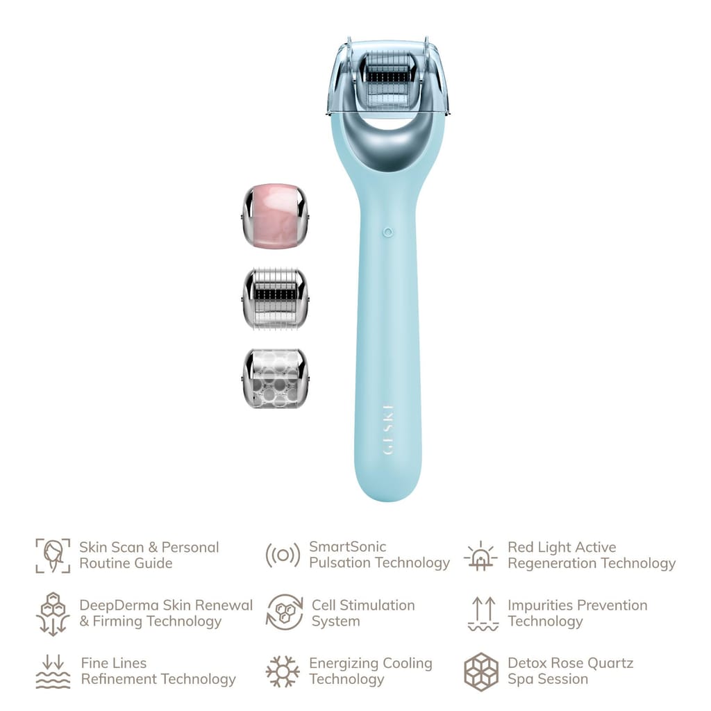 Фото товару: Електронний ролер для обличчя з мікроголками GESKE MicroNeedle Face Roller 9в1 turquoise № 1