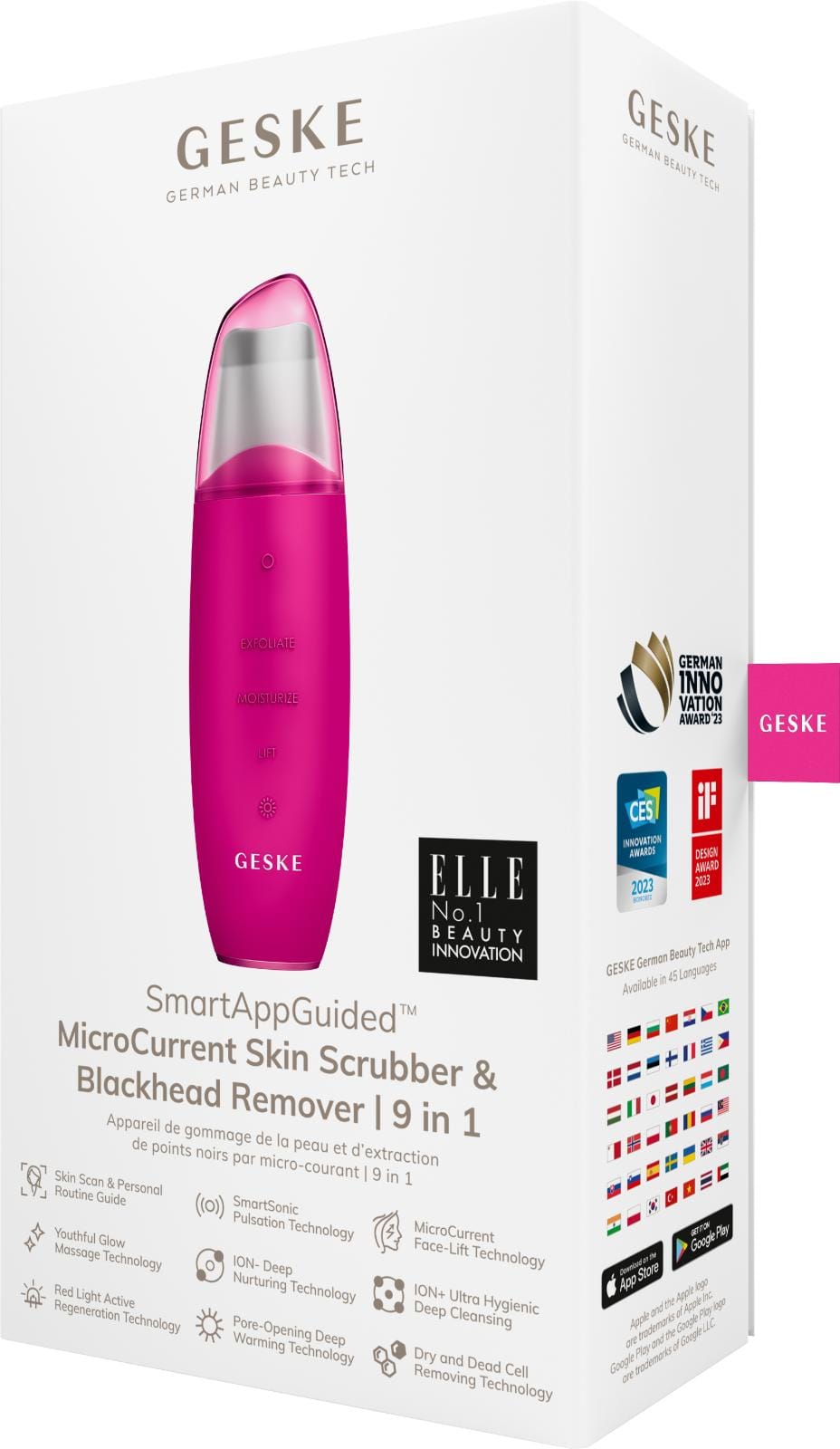 Фото товару: Мікрострумовий скрабер для шкіри та усунення чорних точок GESKE MicroCurrent Skin Scrubber&Blackhead Remover 9в1 magenta № 7
