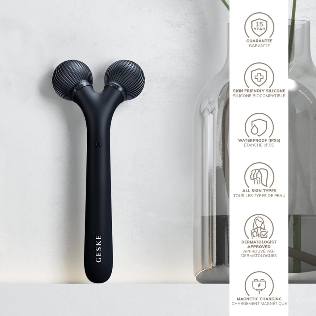 Фото товару: Електронний ультразвуковий ролик для обличчя GESKE Sonic Facial Roller 4в1 black № 2