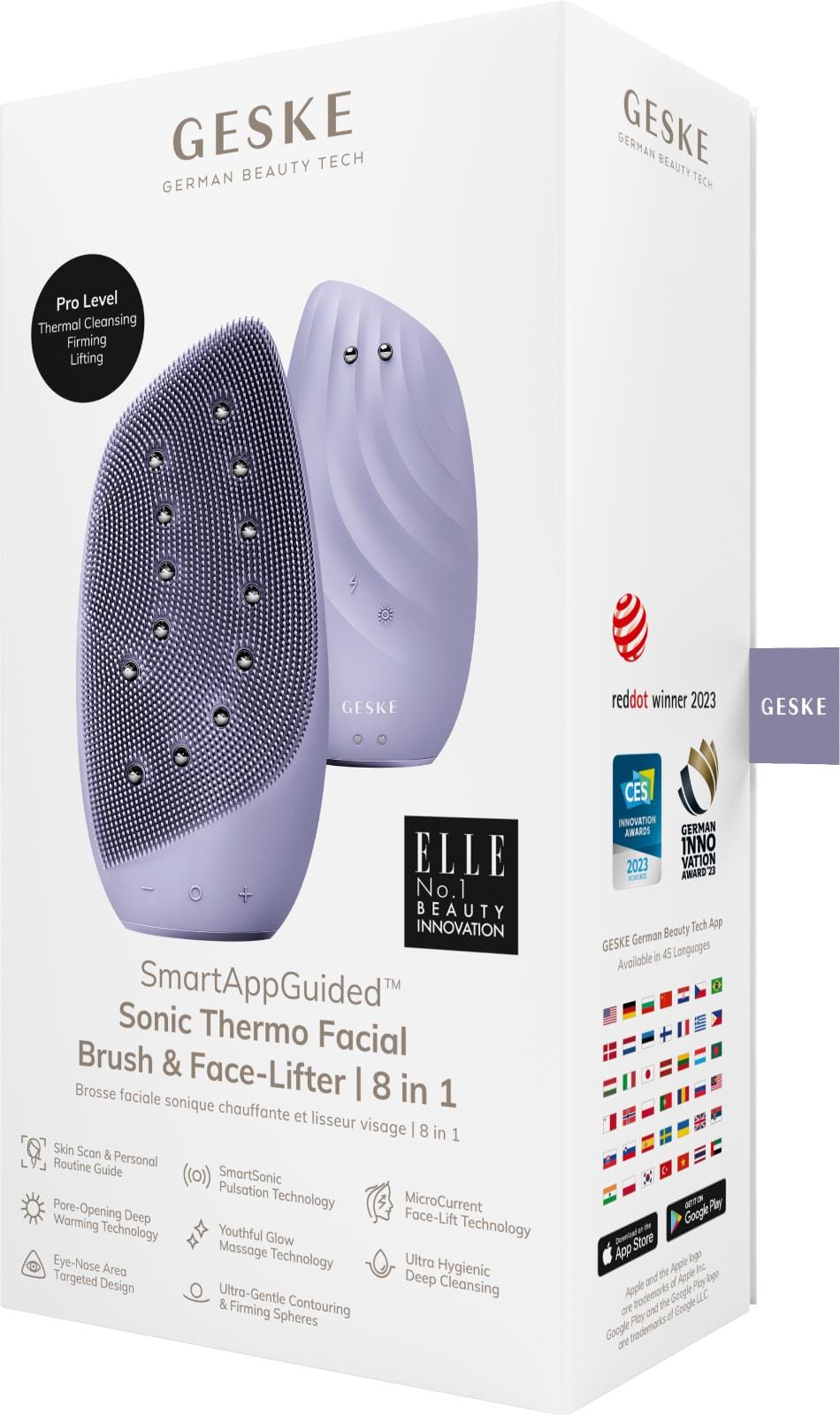 Фото товару: Очищувальна щітка для обличчя GESKE Sonic Thermo Facial Brush&Face-Lifter 8в1 purple № 7
