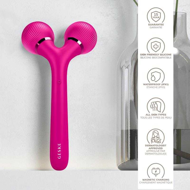 Фото товару: Електронний ультразвуковий ролик для обличчя та тіла GESKE Sonic Facial&Body Roller 4в1 magenta № 2