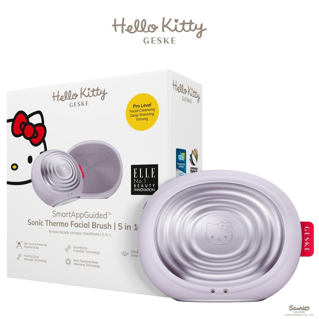 Фото товару: Електронна ультразвукова термощітка для обличчя GESKE Sonic Thermo Facial Brush 5в1 by Hello Kitty purple № 0