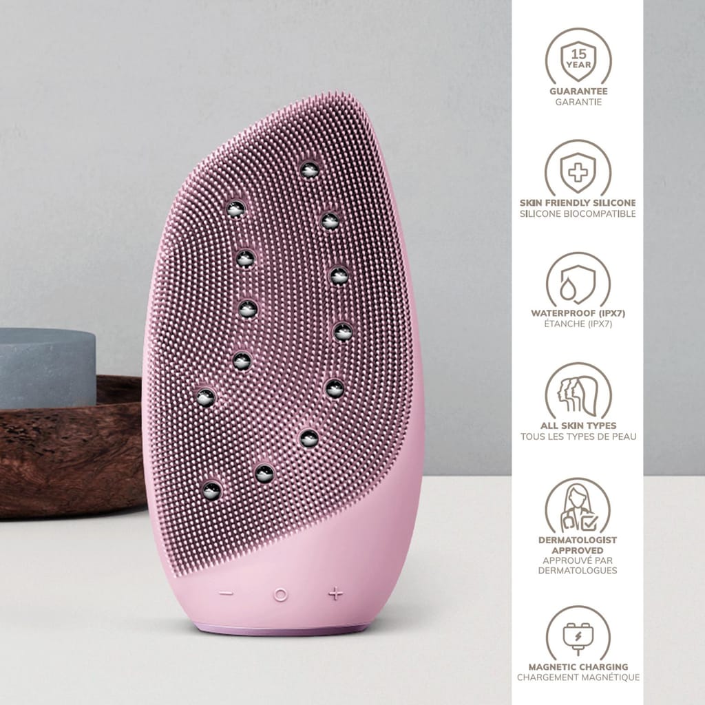 Фото товару: Очищувальна щітка для обличчя GESKE Sonic Thermo Facial Brush&Face-Lifter 8в1 pink № 2